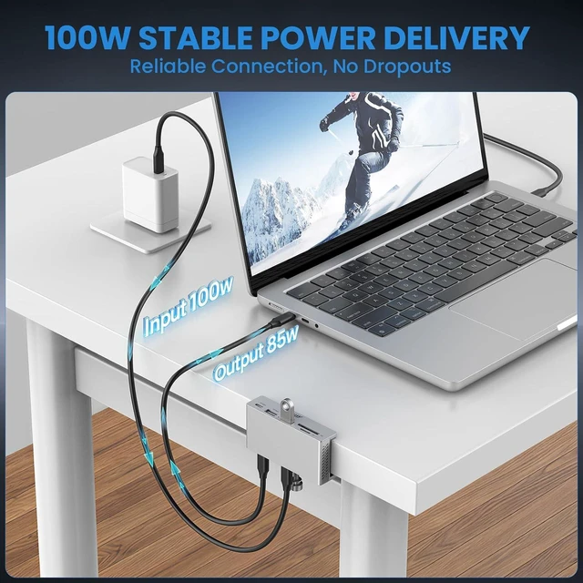 Alt view image 4 of 7 - EJAY 7-in-1 USB C Hub with Clamp - 4K@60Hz HDMI, 100W PD Charging, 10Gbps USB 3.2, SD/TF Card Reader, Compatible with MacBook, iPad Pro, Dell XPS, Windows, Silver