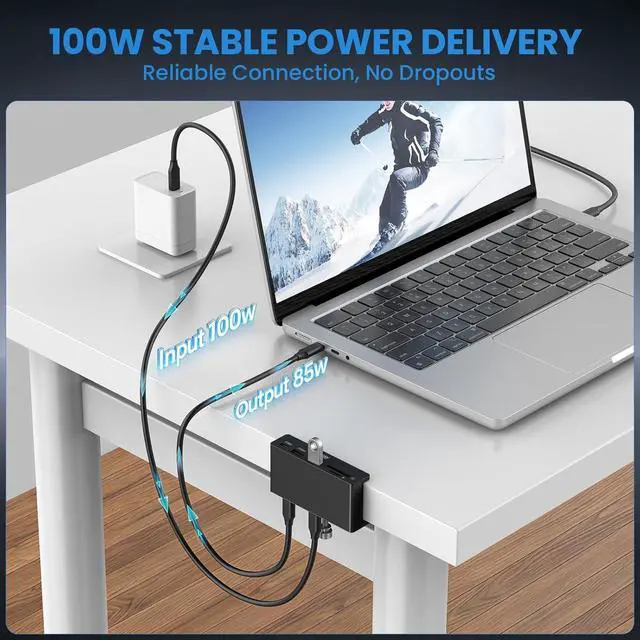 Alt view image 3 of 7 - EJAY 7-in-1 USB C Hub with Clamp - 4K@60Hz HDMI, 100W PD Charging, 10Gbps USB 3.2, SD/TF Card Reader, Compatible with MacBook, iPad Pro, Dell XPS, Windows, Black