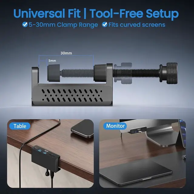 Alt view image 4 of 7 - EJAY 7-in-1 USB C Hub with Clamp - 4K@60Hz HDMI, 100W PD Charging, 10Gbps USB 3.2, SD/TF Card Reader, Compatible with MacBook, iPad Pro, Dell XPS, Windows, Black