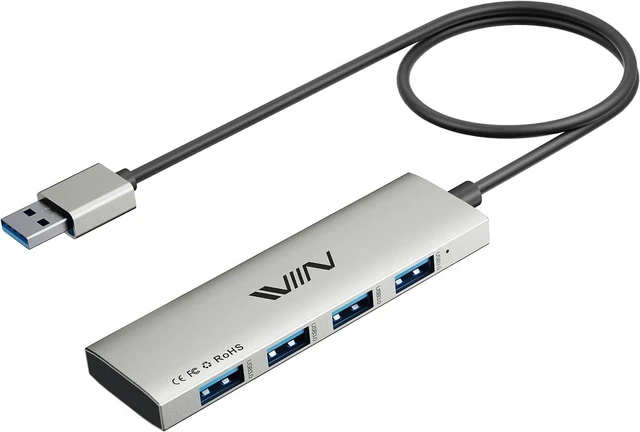 Main image of USB 3.0 Hub,4 Port USB Splitter Extender Portable Adapter Multiport Data Hub for Laptop,Xbox,Flash Drive,HDD,Console,Camera,Keyborad,Mouse Windows,Mac OS PC,Not Designed to Charge Devices-Silver
