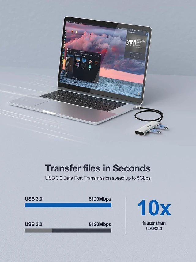 Alt view image 3 of 7 - USB 3.0 Hub,4 Port USB Splitter Extender Portable Adapter Multiport Data Hub for Laptop,Xbox,Flash Drive,HDD,Console,Camera,Keyborad,Mouse Windows,Mac OS PC,Not Designed to Charge Devices-Silver