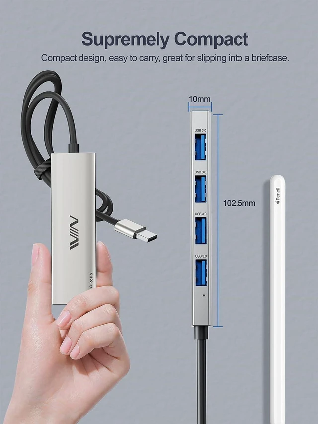 Alt view image 4 of 7 - USB 3.0 Hub,4 Port USB Splitter Extender Portable Adapter Multiport Data Hub for Laptop,Xbox,Flash Drive,HDD,Console,Camera,Keyborad,Mouse Windows,Mac OS PC,Not Designed to Charge Devices-Silver