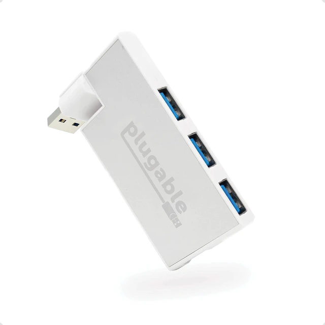 Main image of Plugable USB Hub, Rotating 4 Port USB 3.0 Hub, Driverless Powered USB Hub (Compatible with Windows, macOS & Linux, USB 2.0 Backwards Compatible)