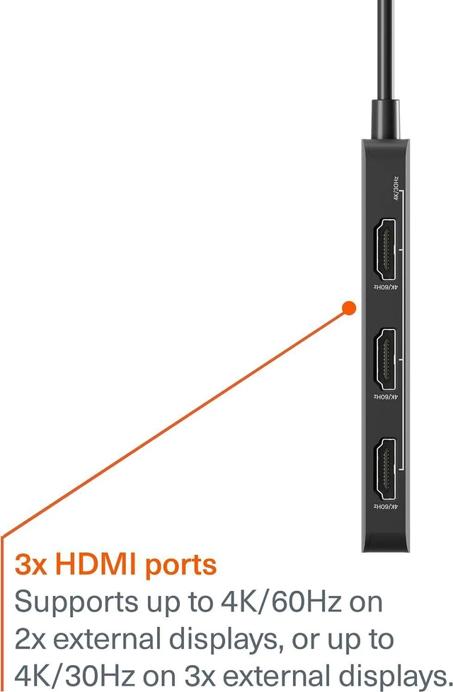 Alt view image 3 of 5 - 3-in-1 USB-C Hub (Triple HDMI)
