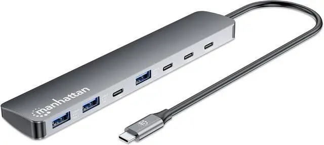 Main image of Manhattan 7-Port 10G USB-C & USB-A Hub with 100W Power Delivery, Ultra-Fast Data Transfer, Portable Design, Compatible with Windows & macOS - 181167