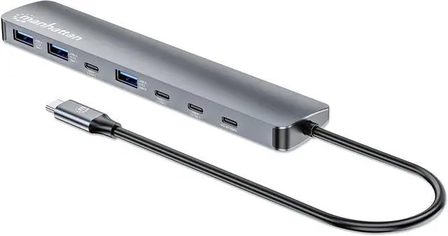 Alt view image 3 of 7 - Manhattan 7-Port 10G USB-C & USB-A Hub with 100W Power Delivery, Ultra-Fast Data Transfer, Portable Design, Compatible with Windows & macOS - 181167