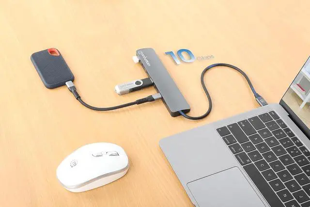 Alt view image 2 of 7 - Manhattan 7-Port 10G USB-C & USB-A Hub with 100W Power Delivery, Ultra-Fast Data Transfer, Portable Design, Compatible with Windows & macOS - 181167