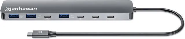 Alt view image 5 of 7 - Manhattan 7-Port 10G USB-C & USB-A Hub with 100W Power Delivery, Ultra-Fast Data Transfer, Portable Design, Compatible with Windows & macOS - 181167