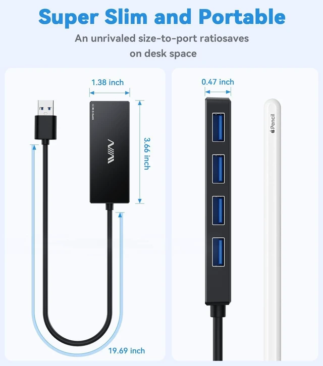 Alt view image 4 of 6 - USB 3.0 Hub,4 Port USB Splitter Extender Portable Adapter Multiport Data Hub for Laptop,Xbox, Flash Drive,HDD,Console,Camera,Keyborad,Mouse Windows,Mac OS PC,Not Designed to Charge Devices-Black