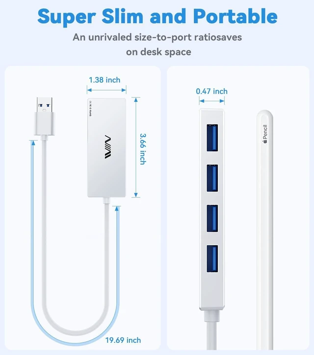 Alt view image 4 of 6 - USB 3.0 Hub,4 Port USB Splitter Extender Portable Adapter Multiport Data Hub for Laptop,Xbox, Flash Drive,HDD,Console,Camera,Keyborad,Mouse Windows,Mac OS PC,Not Designed to Charge Devices-White