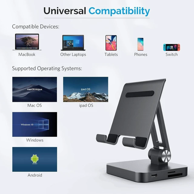 Alt view image 3 of 7 - Classic 7-in-1 USB C Hub Stand for MacBook Pro & iPad Pro - 100W PD Charging, 4K HDMI, 2 USB 3.0 Ports, SD/TF Reader, Foldable Docking Station