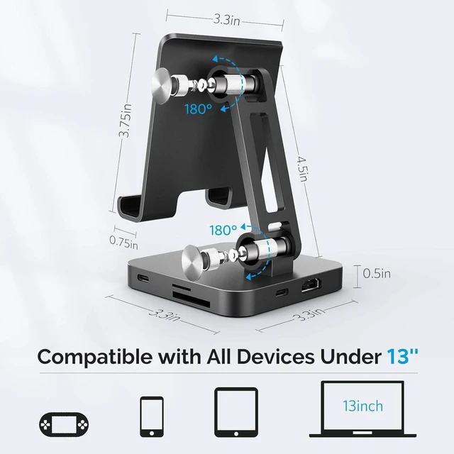 Alt view image 6 of 7 - Classic 7-in-1 USB C Hub Stand for MacBook Pro & iPad Pro - 100W PD Charging, 4K HDMI, 2 USB 3.0 Ports, SD/TF Reader, Foldable Docking Station