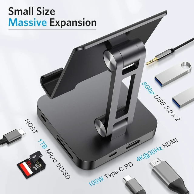 Alt view image 5 of 7 - Classic 7-in-1 USB C Hub Stand for MacBook Pro & iPad Pro - 100W PD Charging, 4K HDMI, 2 USB 3.0 Ports, SD/TF Reader, Foldable Docking Station