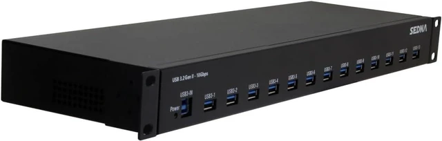 Main image of SEDNA - 19 Inch 1U Rack Mount 13 Port USB 3.2 Gen II Hub (10Gbps) (13 x Type A Ports) with 5V 10A AC/DC Adapter
