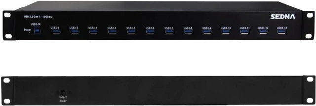 Alt view image 3 of 4 - SEDNA - 19 Inch 1U Rack Mount 13 Port USB 3.2 Gen II Hub (10Gbps) (13 x Type A Ports) with 5V 10A AC/DC Adapter