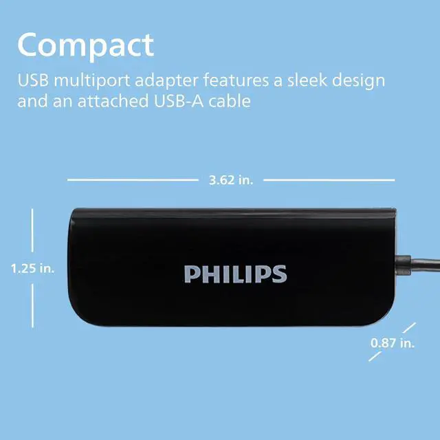 Alt view image 5 of 5 - Philips 4-Port USB 2.0 Hub with 480 Mbps Data Transfer, Data USB Hub, Perfect for Travel, for MacBook, iMac, Surface, External Hard Drives, Flash Drives, Keyboard, Mouse, Desk Fan, Black, SWL3923B/37