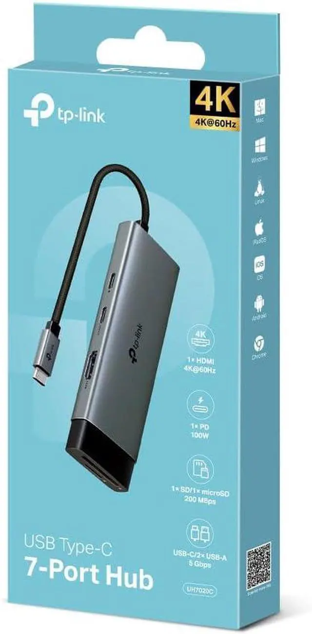 Alt view image 3 of 3 - TP-Link UH7020C, 4K 60Hz HDMI, Gigabit RJ45 Port, 100W Fast Charging, SD and MicroSD Card Slot, 5Gbps Data Transfer Speed, 7-in-1 USB-C Hub