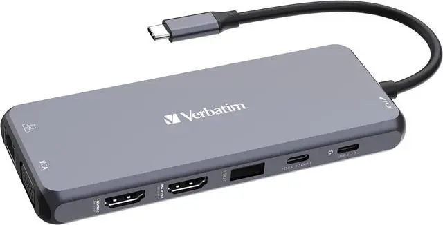 Main image of Verbatim USB C Hub 14-in-1 Multiport Adapter USB-C to HDMI, VGA, RJ45, USBA-A and USB-C PD, with SD Card Reader, for Mac, MacBook Pro/Air, iPad Pro, Thinkpad, Windows Computer, Laptop and Co, Gray