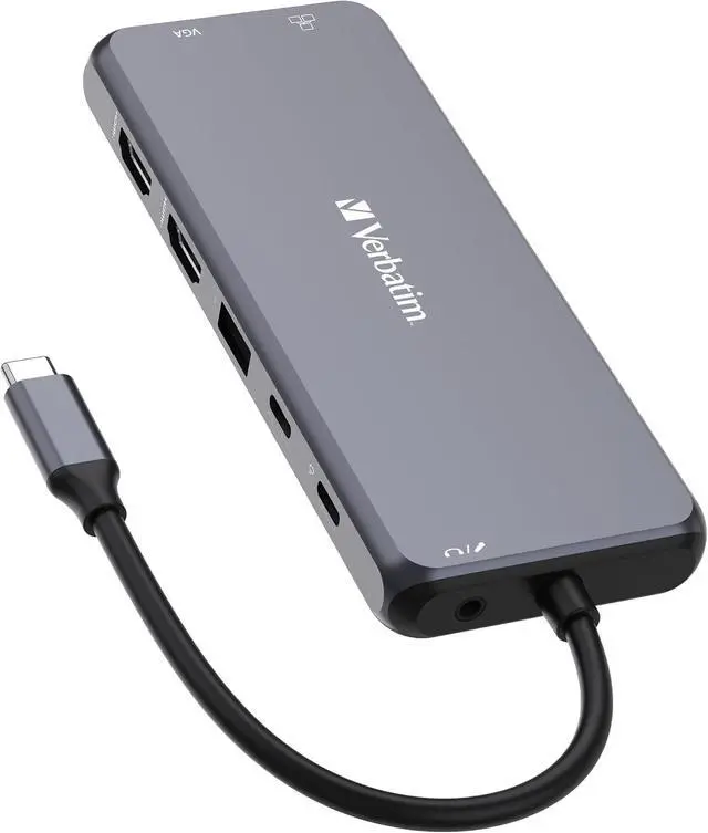 Alt view image 4 of 7 - Verbatim USB C Hub 14-in-1 Multiport Adapter USB-C to HDMI, VGA, RJ45, USBA-A and USB-C PD, with SD Card Reader, for Mac, MacBook Pro/Air, iPad Pro, Thinkpad, Windows Computer, Laptop and Co, Gray