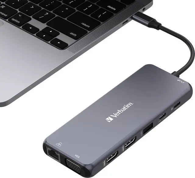 Alt view image 5 of 7 - Verbatim USB C Hub 14-in-1 Multiport Adapter USB-C to HDMI, VGA, RJ45, USBA-A and USB-C PD, with SD Card Reader, for Mac, MacBook Pro/Air, iPad Pro, Thinkpad, Windows Computer, Laptop and Co, Gray