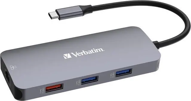 Main image of Verbatim USB C Hub 9 in 1 Multiport Adapter USB-C to HDMI RJ45 USBA-A and USB-C with SD Card Reader for Mac, MacBook Pro/Air, iPad Pro, Thinkpad, Windows Computer, Laptop and Co