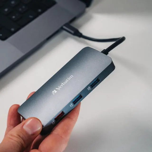 Alt view image 5 of 7 - Verbatim USB C Hub 9 in 1 Multiport Adapter USB-C to HDMI RJ45 USBA-A and USB-C with SD Card Reader for Mac, MacBook Pro/Air, iPad Pro, Thinkpad, Windows Computer, Laptop and Co