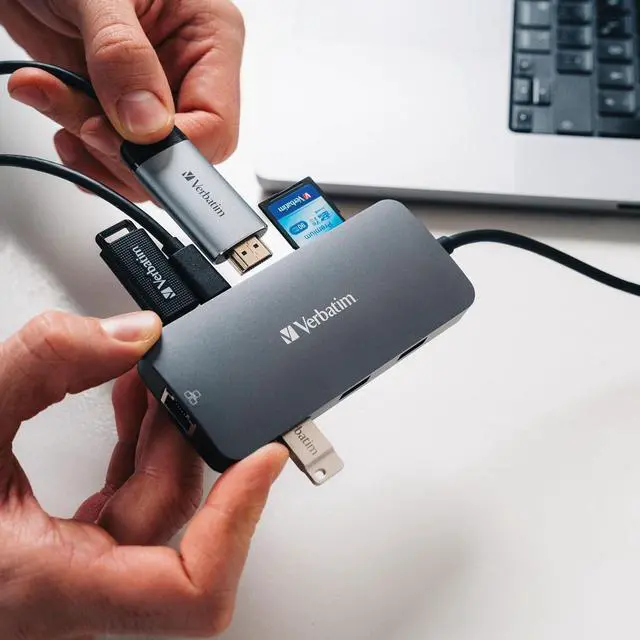 Alt view image 6 of 7 - Verbatim USB C Hub 9 in 1 Multiport Adapter USB-C to HDMI RJ45 USBA-A and USB-C with SD Card Reader for Mac, MacBook Pro/Air, iPad Pro, Thinkpad, Windows Computer, Laptop and Co