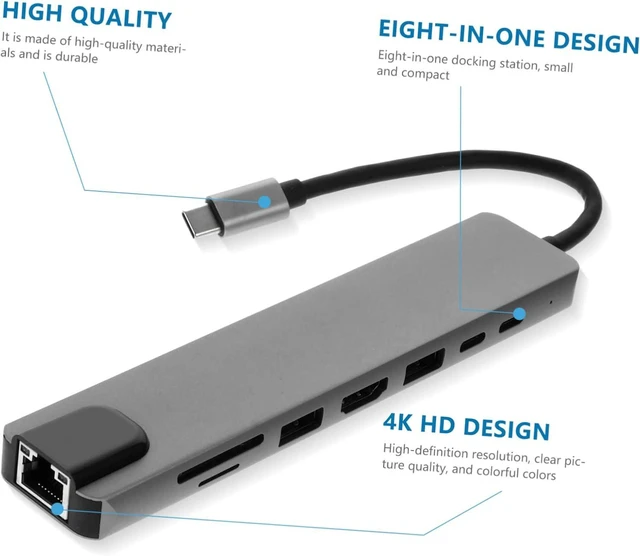 Alt view image 7 of 7 - STOBOK Type-c Docking Station for Laptop USB Hub Pd Charging for Office Use As Computer Converter