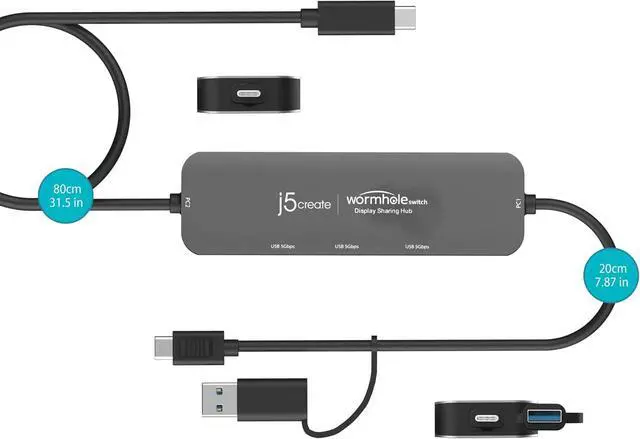 Alt view image 3 of 7 - j5 create Wormhole Switch USB Type-C to Type-C & A USB Display Sharing Hub PC Link Hub for Windows