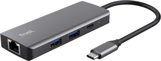 Alt view image 2 of 4 - Trust Dalyx USB C Hub Multiport Adapter 6-in-1, Docking Station with 4K HDMI, 2X USB-C, 2X USB 3.1 with 5 Gbps Data Speed, Gigabit Ethernet Port, USB C Adapter for Laptop, MacBook - Silver