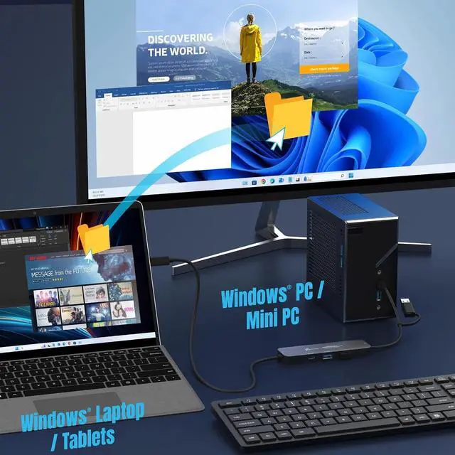 Alt view image 4 of 7 - j5 create Wormhole Switch USB Type-C to Type-C & A USB Display Sharing Hub PC Link Hub for Windows