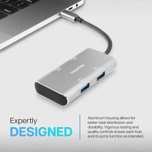 Alt view image 2 of 7 - VisionTek USB-C Hub - 2X USB-A, 2X USB-C for MacBook, Windows, Chromebook - Portable Bus Powered Adapter - 901539