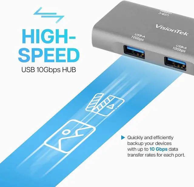 Alt view image 3 of 7 - VisionTek USB-C Hub - 2X USB-A, 2X USB-C for MacBook, Windows, Chromebook - Portable Bus Powered Adapter - 901539