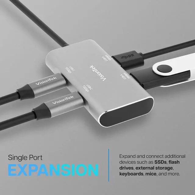 Alt view image 4 of 7 - VisionTek USB-C Hub - 2X USB-A, 2X USB-C for MacBook, Windows, Chromebook - Portable Bus Powered Adapter - 901539