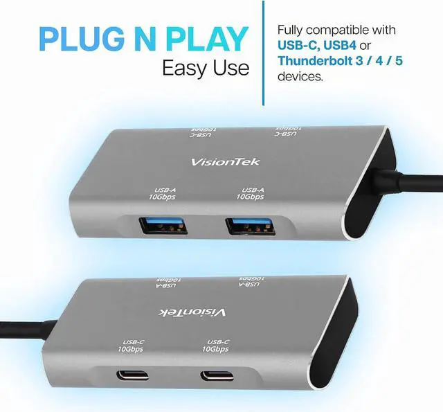 Alt view image 5 of 7 - VisionTek USB-C Hub - 2X USB-A, 2X USB-C for MacBook, Windows, Chromebook - Portable Bus Powered Adapter - 901539