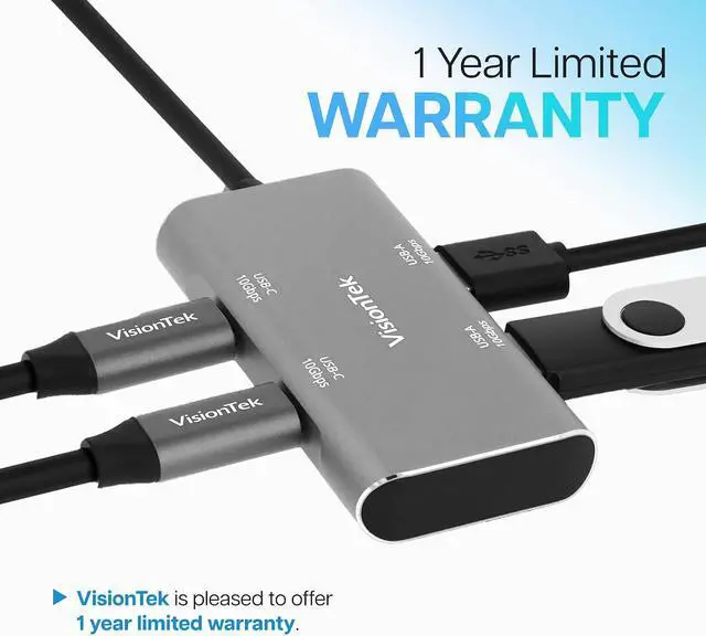 Alt view image 6 of 7 - VisionTek USB-C Hub - 2X USB-A, 2X USB-C for MacBook, Windows, Chromebook - Portable Bus Powered Adapter - 901539
