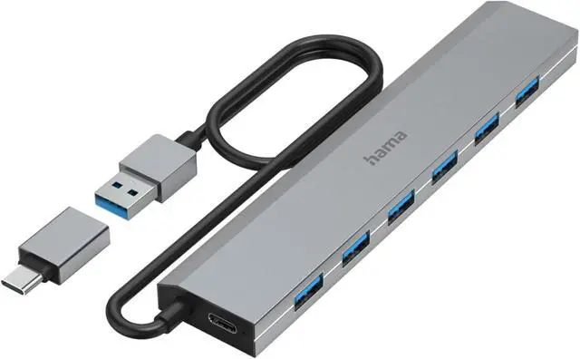 Alt view image 4 of 7 - Hama USB Hub 7 Ports USB A and USB-C Port with Power Supply, 7X USB-A for Mouse, Keyboard, External Hard Drive, USB Flash Drive etc. Aluminum Enclosure USB Adapter for Office, Home Office