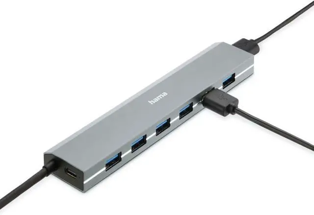 Alt view image 5 of 7 - Hama USB Hub 7 Ports USB A and USB-C Port with Power Supply, 7X USB-A for Mouse, Keyboard, External Hard Drive, USB Flash Drive etc. Aluminum Enclosure USB Adapter for Office, Home Office