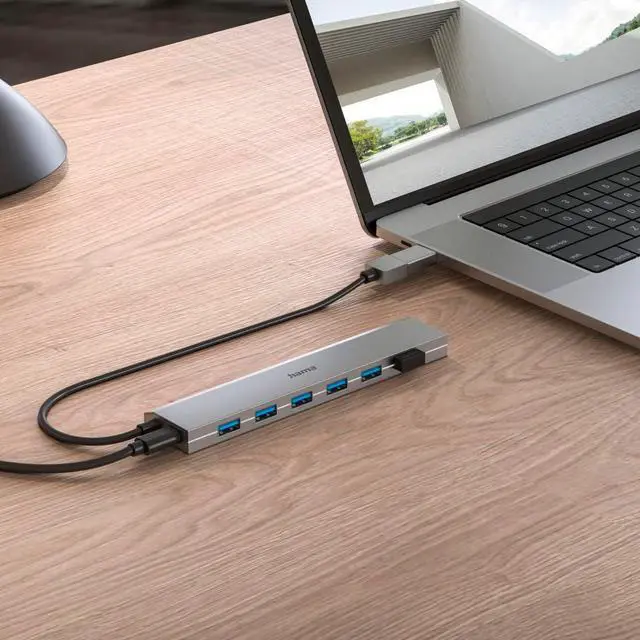 Alt view image 6 of 7 - Hama USB Hub 7 Ports USB A and USB-C Port with Power Supply, 7X USB-A for Mouse, Keyboard, External Hard Drive, USB Flash Drive etc. Aluminum Enclosure USB Adapter for Office, Home Office