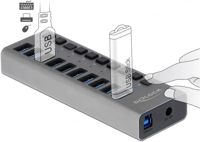 Alt view image 2 of 3 - DELOCK EXTERNER SUPERSPEED USB HUB WITH 10 PUERTOS + INTERRUPTOR