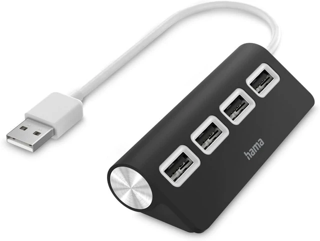 Main image of Hama 4-Port USB-A Hub (High-Speed Data Transfer, 4x USB-A for Mouse, Keyboard, External HDD, etc. Multiport Adapter, USB Adapter 4-in-1 for Office, Home Office and Travel) Black