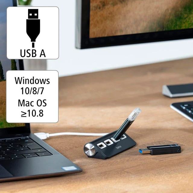 Alt view image 5 of 6 - Hama 4-Port USB-A Hub (High-Speed Data Transfer, 4x USB-A for Mouse, Keyboard, External HDD, etc. Multiport Adapter, USB Adapter 4-in-1 for Office, Home Office and Travel) Black