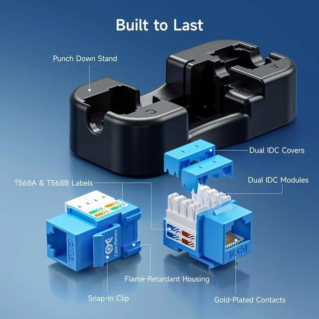 Alt view image 6 of 7 - Cable Matters 50-Pack Cat6 RJ45 Keystone Jack in Blue and Keystone Punch-Down Stand