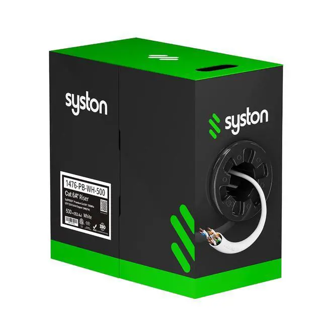 Main image of SYSTON CAT 6A+ Ethernet Network Cable Bulk Without RJ45 Ends - 700 MHz 23 AWG UTP Solid Bare Copper Wire CMR/Riser-Rated for IP PoE LAN Application Use, Indoor/Outdoor UV Resistant - White, 152m