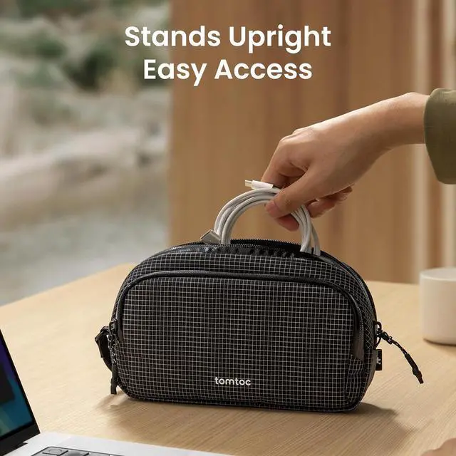 Alt view image 3 of 7 - tomtoc Electronic Organizer Travel Case Performance, Water Resistant Dual Compartment Cable Organization Storage Bag for Charger, Cord, Phone, Hard Drive, Power Bank, Accessories Travel Essentials