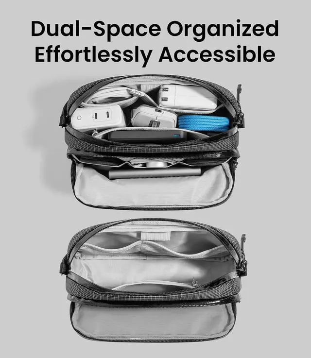 Alt view image 4 of 7 - tomtoc Electronic Organizer Travel Case Performance, Water Resistant Dual Compartment Cable Organization Storage Bag for Charger, Cord, Phone, Hard Drive, Power Bank, Accessories Travel Essentials