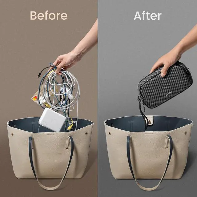 Alt view image 5 of 7 - tomtoc Electronic Organizer Travel Case Performance, Water Resistant Dual Compartment Cable Organization Storage Bag for Charger, Cord, Phone, Hard Drive, Power Bank, Accessories Travel Essentials