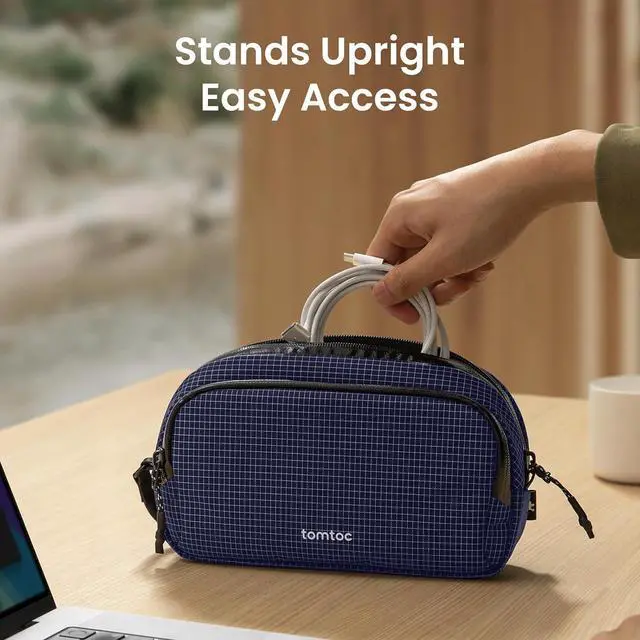 Alt view image 3 of 7 - tomtoc Electronic Organizer Travel Case Performance, Water Resistant Dual Compartment Cable Organization Storage Bag for Charger, Cord, Phone, Hard Drive, Power Bank, Accessories Travel Essentials