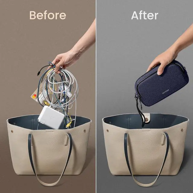 Alt view image 5 of 7 - tomtoc Electronic Organizer Travel Case Performance, Water Resistant Dual Compartment Cable Organization Storage Bag for Charger, Cord, Phone, Hard Drive, Power Bank, Accessories Travel Essentials