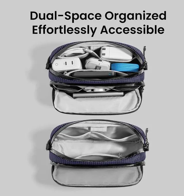 Alt view image 4 of 7 - tomtoc Electronic Organizer Travel Case Performance, Water Resistant Dual Compartment Cable Organization Storage Bag for Charger, Cord, Phone, Hard Drive, Power Bank, Accessories Travel Essentials